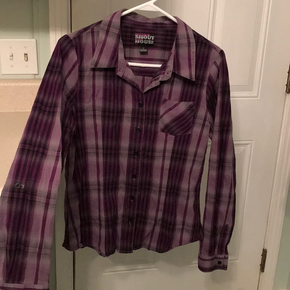 Shout House XL Purple Plaid Long Sleeve Shirt